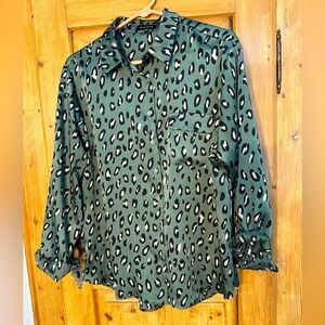 Pleione Silky Mob Wife Animal Print Blouse Size Lg Long Sleeve Beautiful Colors